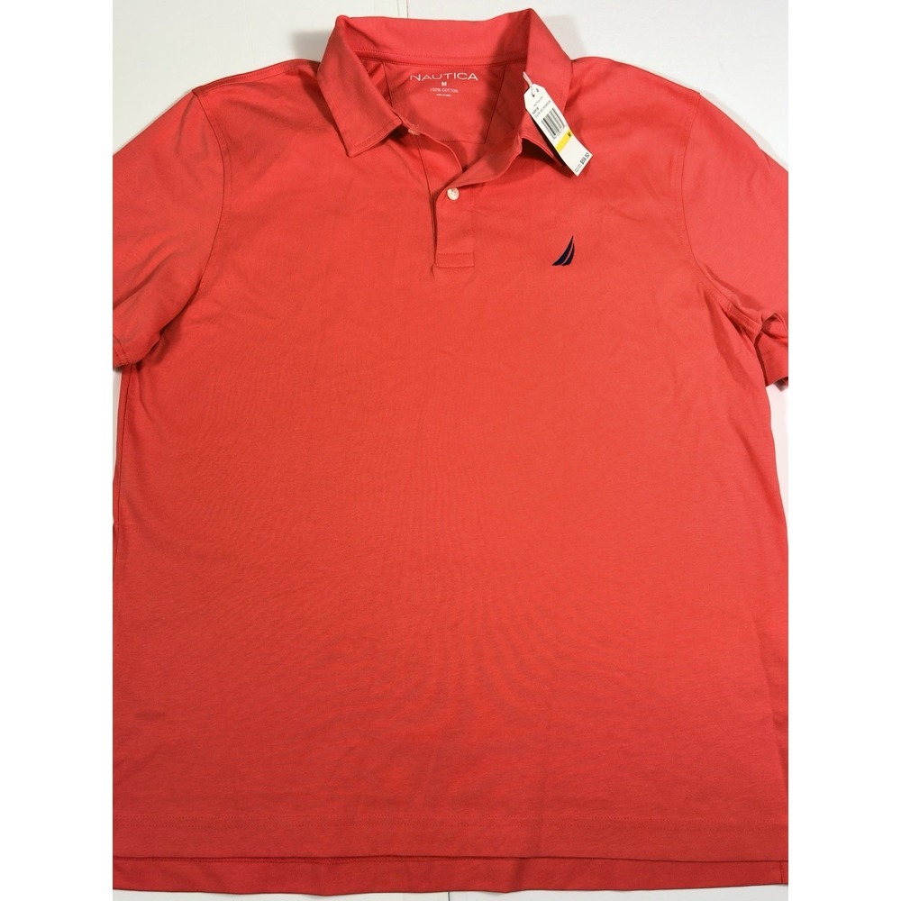 NWT - NAUTICA Mens M COTTON INTERLOCK POLO SHIRT Dreamy Coral MSRP: $59.50